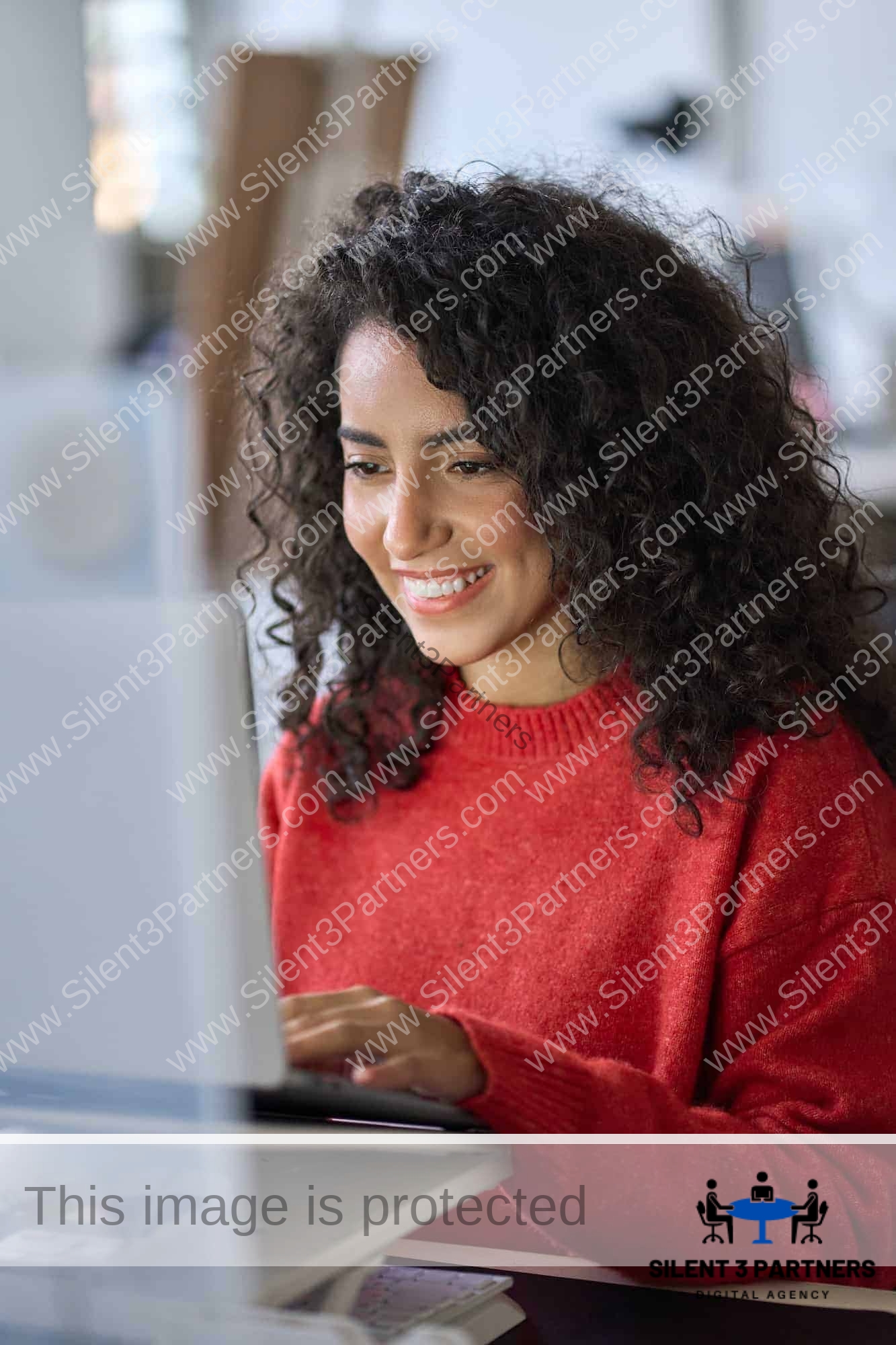 young happy latin woman student elearning using laptop vertical shot