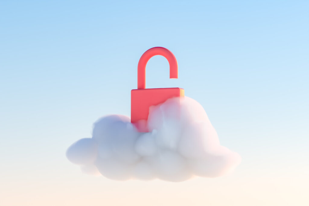 Cloud Security Solutions a red padlock on a cloud