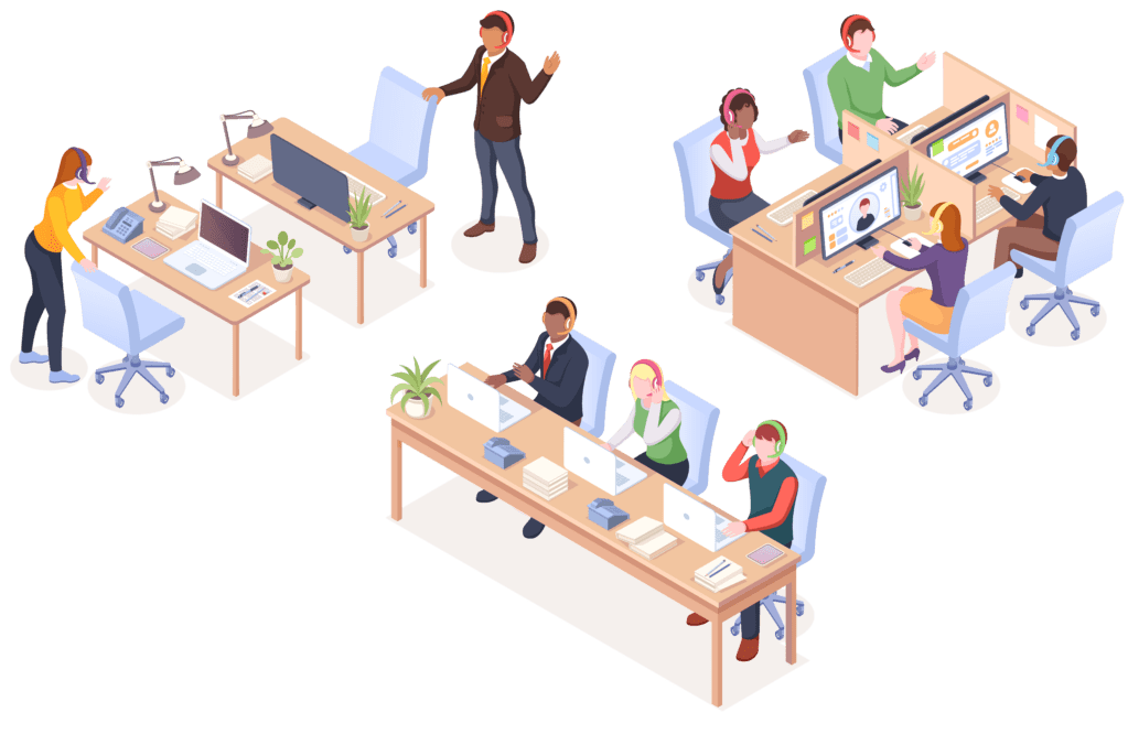 Inbound & Outbound Support​ a group of people in a cubicle