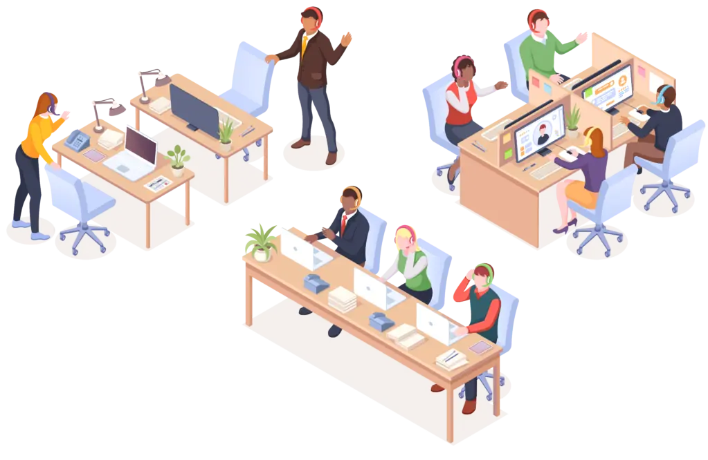 Inbound & Outbound Support​ a group of people in a cubicle